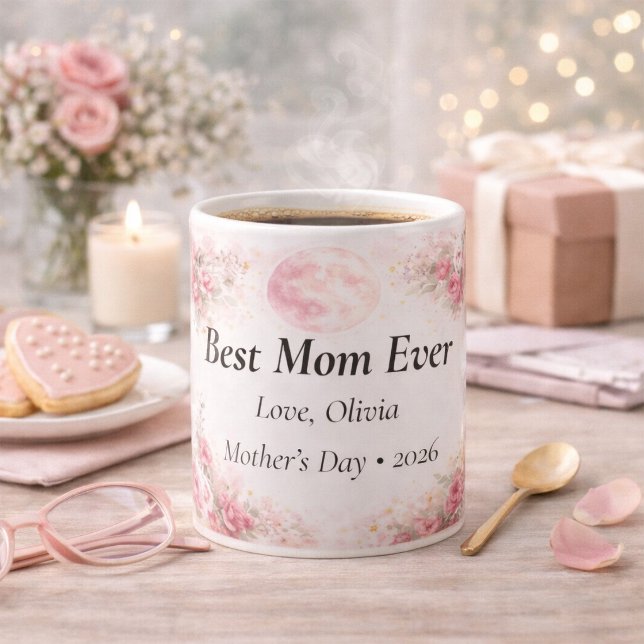 Personalized Best Mom Ever Floral Rose Mug (Créateur téléchargé)