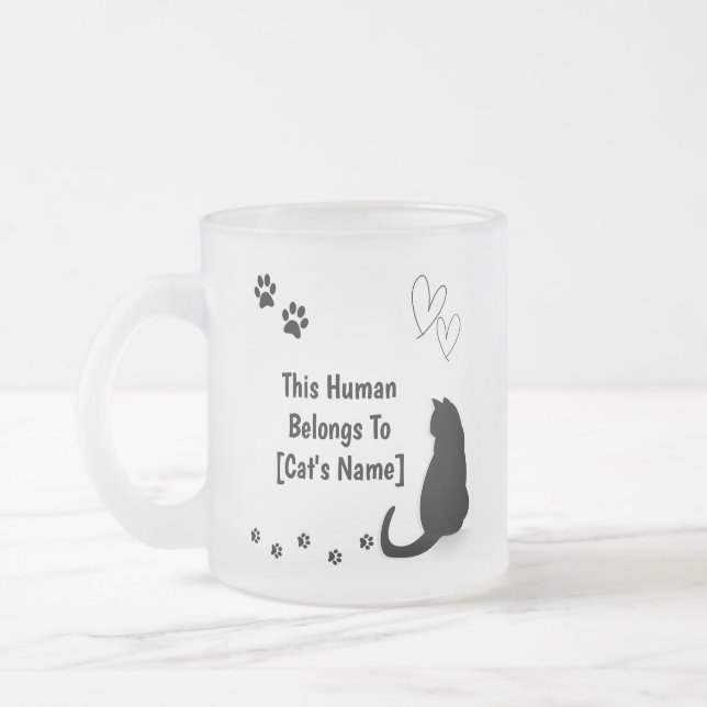 Personalized Black Cat Frosted Glass Mug (Gauche)