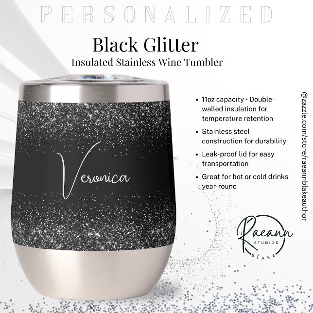 Personalized Black Glitter Stainless Wine Tumbler (Créateur téléchargé)