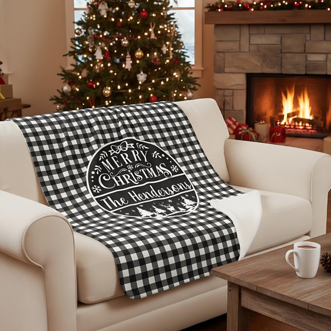 Personalized Black & White Plaid Merry Christmas (Créateur téléchargé)