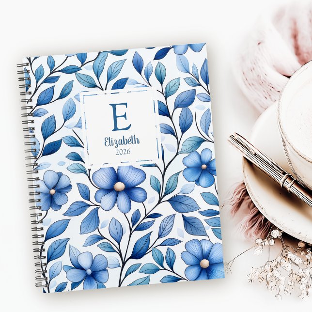 Personalized Blue Floral Monthly & Weekly Planner  (Créateur téléchargé)