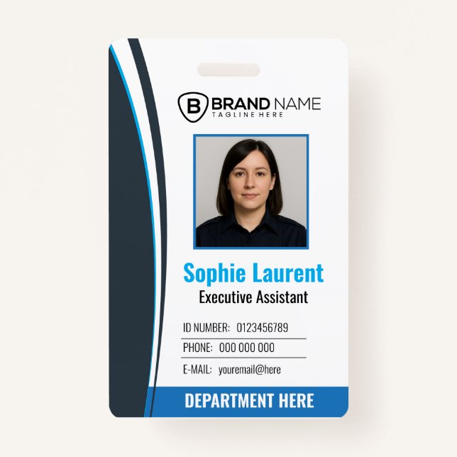 Personalized Blue White Corporate Staff ID Badge (Devant)