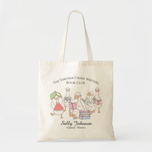 Personalized Book Club Tote Bag with Cute Geese (Devant)
