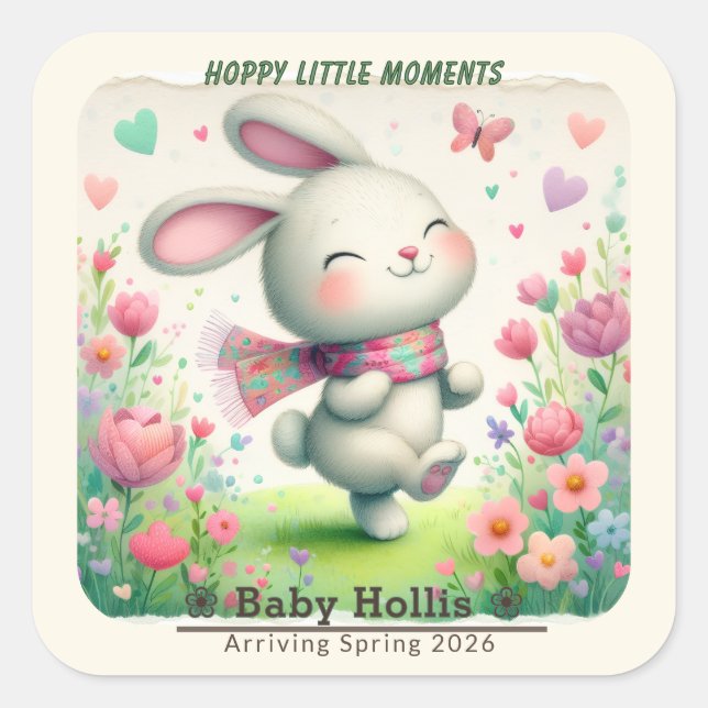 Personalized Bunny Baby Shower Stickers (Devant)