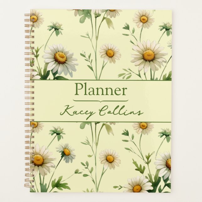 Personalized Butter Yellow Vintage Daisy Planner (Devant)