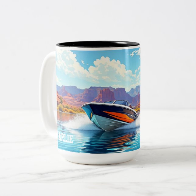 Personalized Ceramic Coffee Mug Fun Boat Theme (Devant gauche)