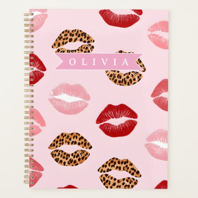 Personalized Chic Pink Leopart Print Lip Pattern (Devant)