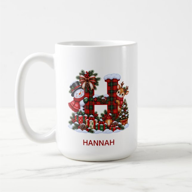 Personalized Christmas Monogram Mug Snowman Reinde (Gauche)