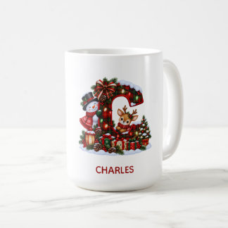 Personalized Christmas Monogram Mug Snowman Reinde