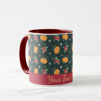 Personalized Christmas Mug with Oranges and Holly