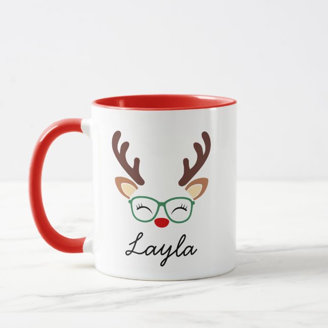 Personalized Christmas Reindeer Mug | Cute Holiday (Gauche)