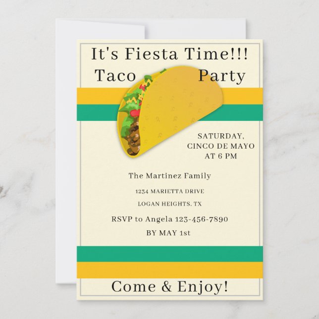 Personalized Cinco de Mayo Taco Party Invitation (Devant)