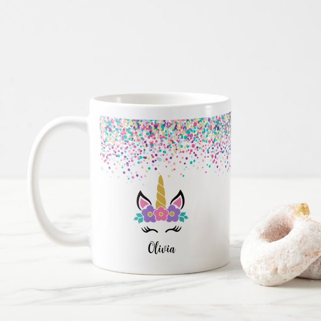 Personalized Confetti Unicorn Mug – Polka Dot mug (Avec donut)