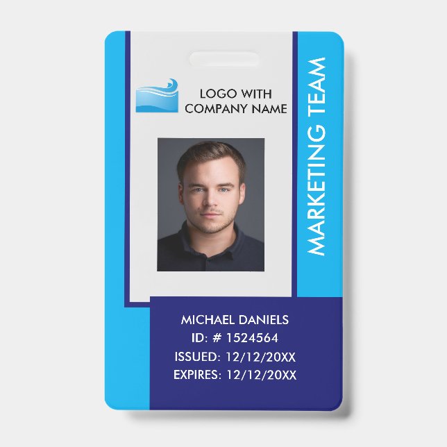 Personalized Corporate Employee ID Badge Blue (Avant)
