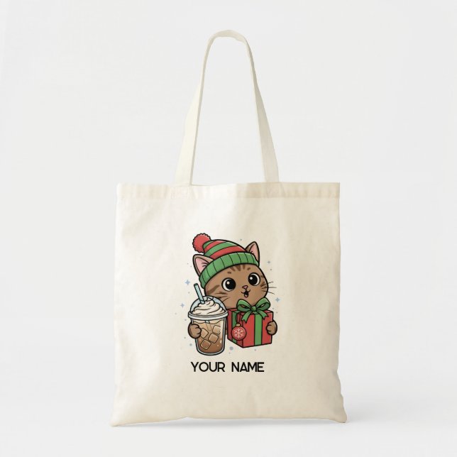 Personalized Cute Christmas Cat Tote Bag (Devant)