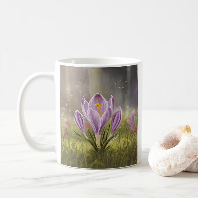 Personalized Cute Crocus Spring Illustration Mug (Avec donut)