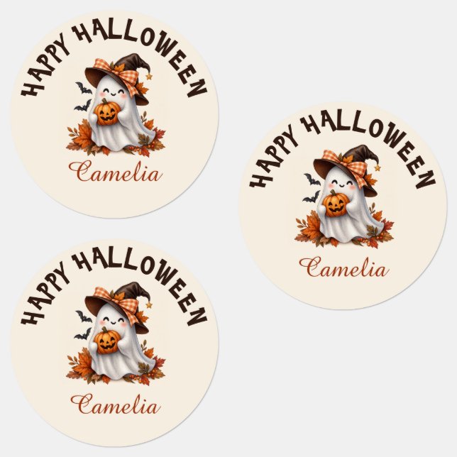 Personalized Cute Ghost Halloween Name Stickers (Groupe)