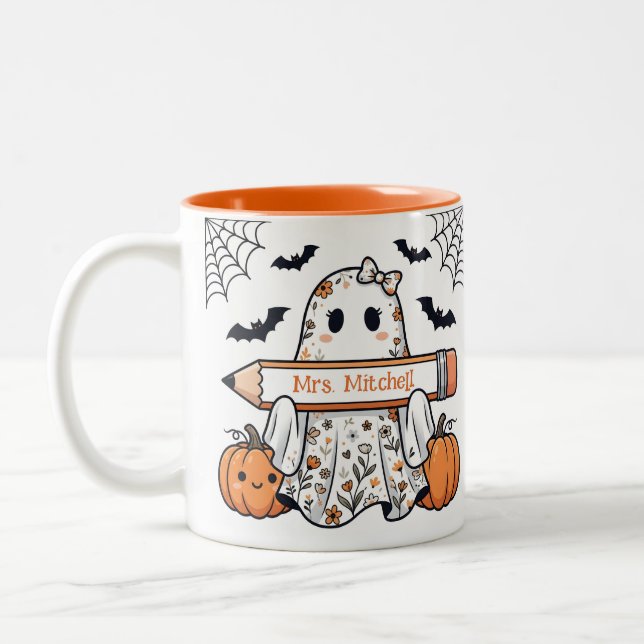 Personalized Cute Halloween Ghost Teacher Mug (Gauche)