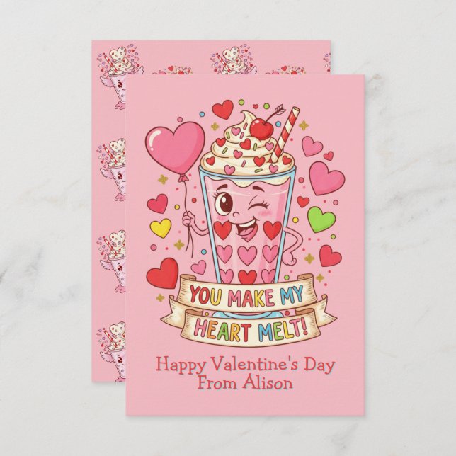 Personalized Cute Milkshake Classroom Valentine (Devant / Derrière)