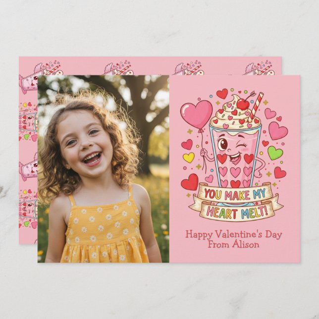 Personalized Cute Milkshake Classroom Valentine (Devant / Derrière)