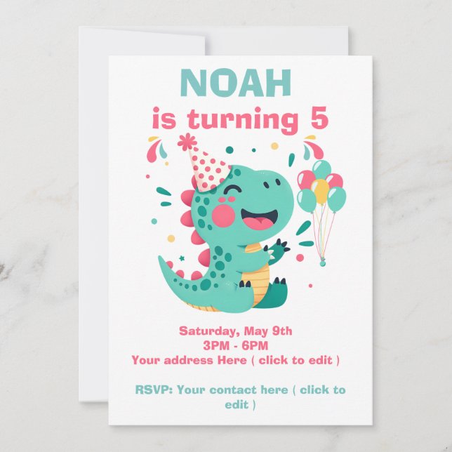 Personalized Dino Birthday Party Invitation Boys (Devant)
