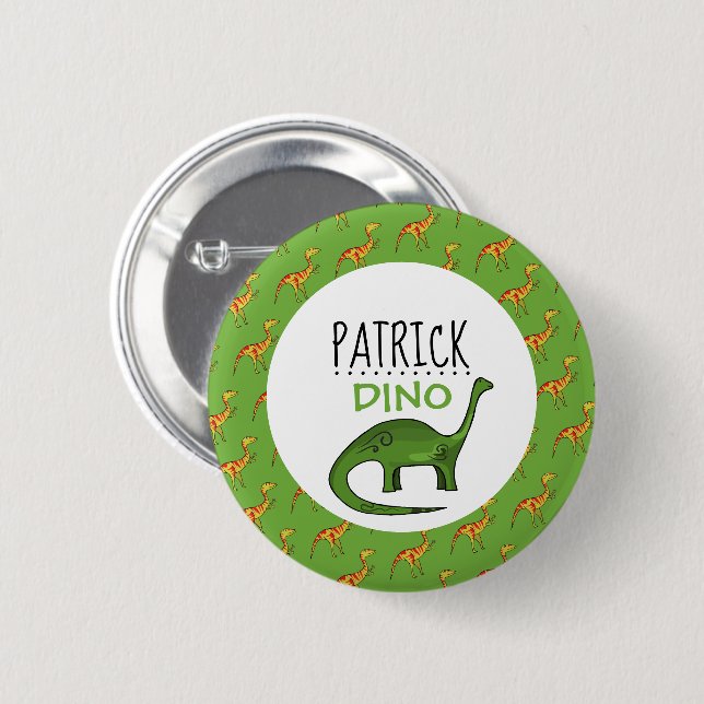 Personalized Dino Name, Dinosaur 6 Cm Round Badge (Devant & derrière)