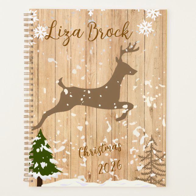 Personalized doe Christmas bauble wooden backgroun (Devant)