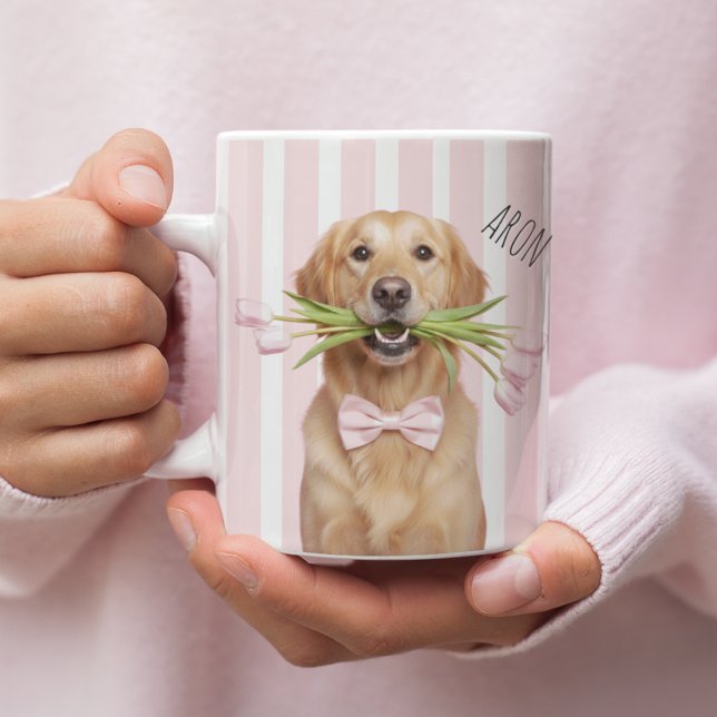 Personalized Dog Photo Mug with Flowers  (Créateur téléchargé)