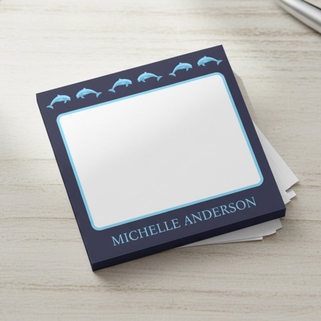 Personalized Dolphins Post-it Notes with Name (Custom name post-it notes for dolphin lovers.)