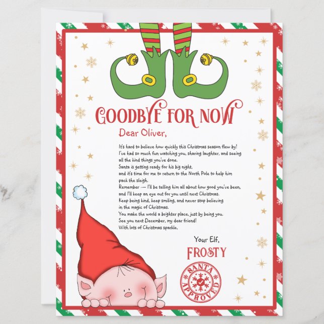 Personalized Elf Goodbye Letter for Kids (Devant)