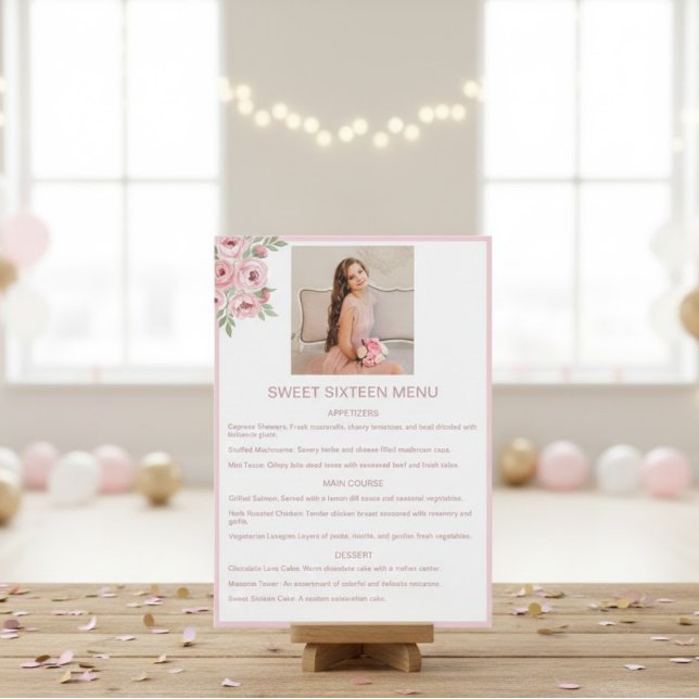 Personalized Event Menu with Photo and Pink (Créateur téléchargé)