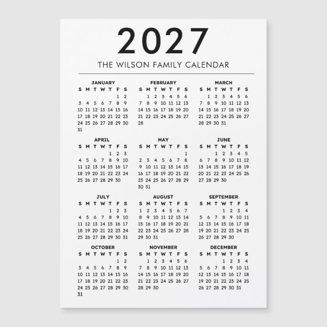 Personalized Family Wall Calendar 2027 (Devant)