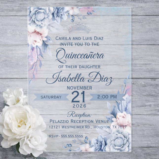 Personalized Floral Acrylic Quinceañera Invitation (Créateur téléchargé)
