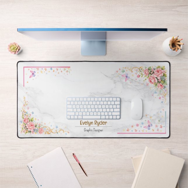 Personalized Floral Desk Mat - Elegant Workspace  (Bureau 1)