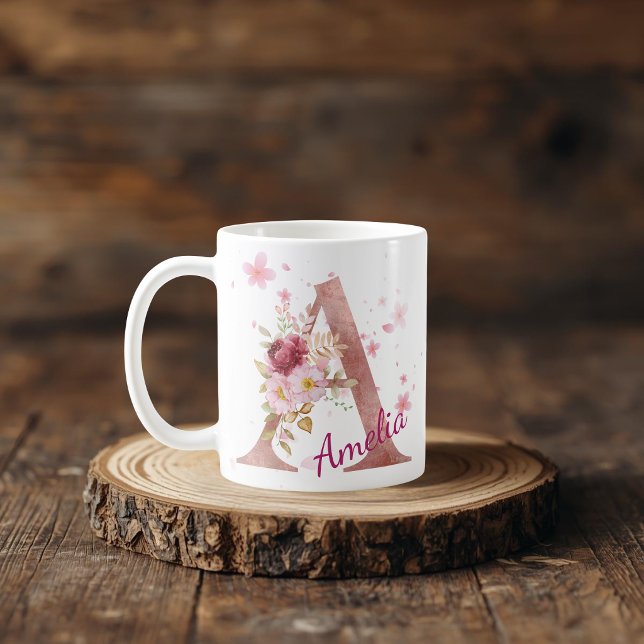 Personalized Floral Initial Mug - Letter A (Créateur téléchargé)
