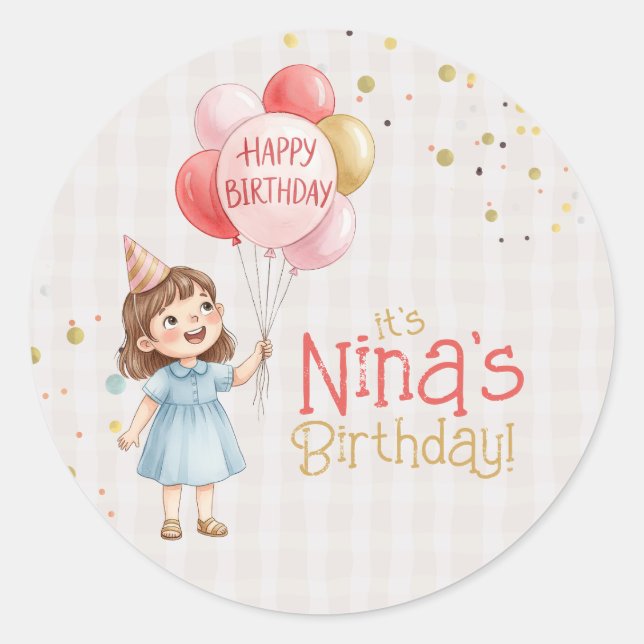 Personalized Girl Birthday Party Sticker (Devant)