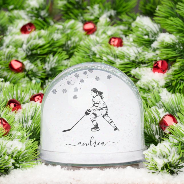 Personalized Girl Ice Hockey Snow Globe Gift (Noël)