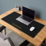 Personalized Gold Typography Name Black<br><div class="desc">Personalized solid black desk mat with your name in a simple serif gold typeface. Simple minimalist modern typography. Perfect for home or office workplace.</div>