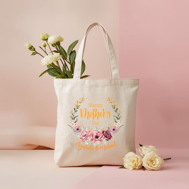 Personalized Happy Mother’s Day Floral Tote Bag (Créateur téléchargé)
