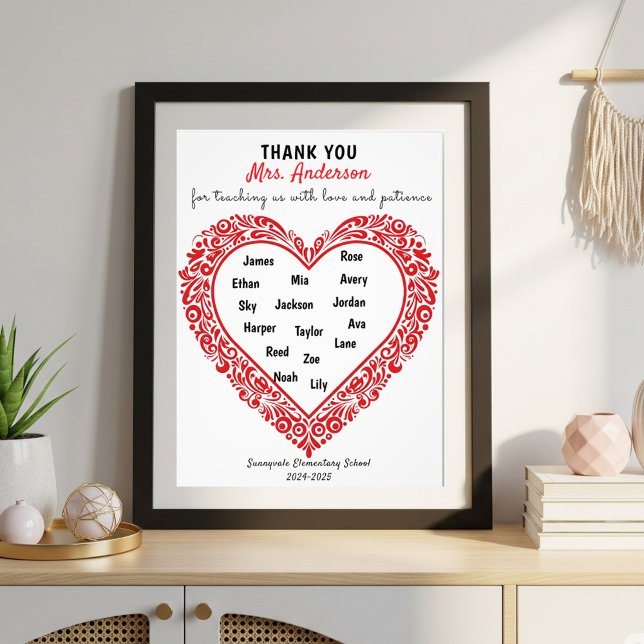 Personalized Heart Teacher Gift Poster (Créateur téléchargé)