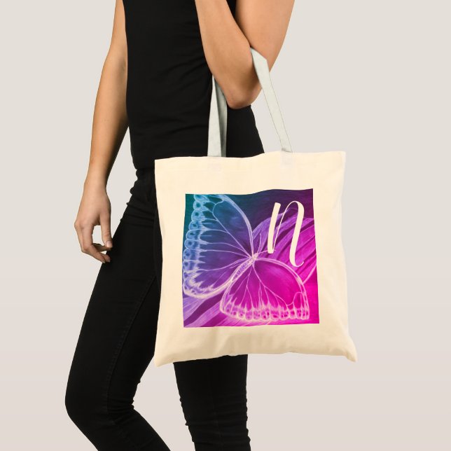 Personalized Initial Butterfly Shopper Tote Bag (Devant (produit))