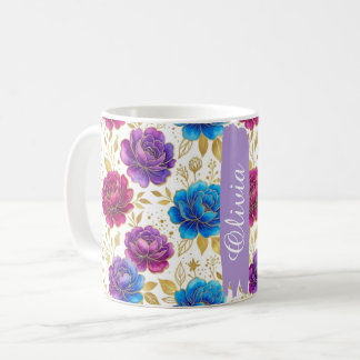 Personalized Jewel Tone Floral Classic 11oz Mug