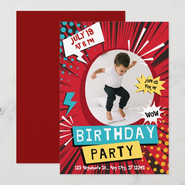 Personalized Kids Birthday Invitation with Photo  (Devant / Derrière)