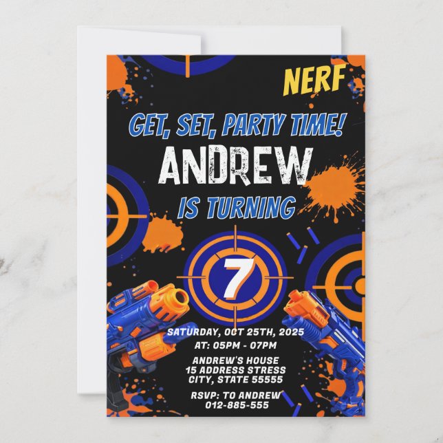 Personalized Kids Nerf Birthday Invitation (Devant)