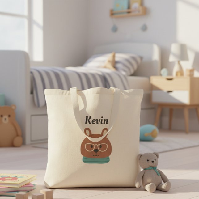 Personalized Kids' Tote Bag with Hipster Bear  (Créateur téléchargé)
