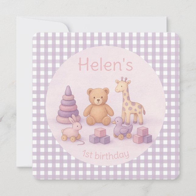 Personalized Lavender Gingham Birthday Invitation (Devant)