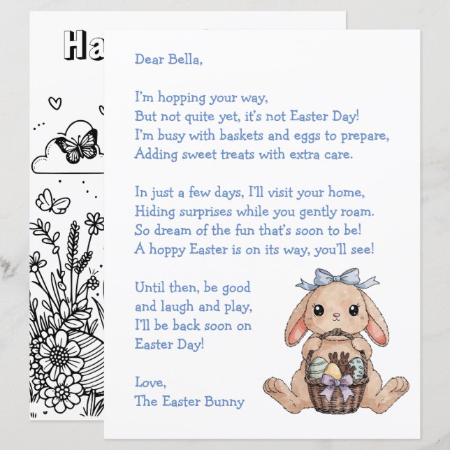 Personalized Letter & from the Easter Bunny (Devant / Derrière)