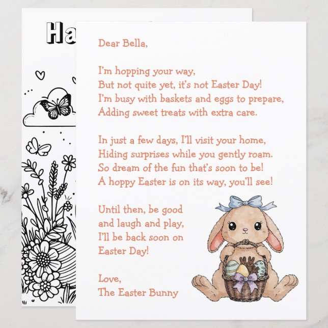 Personalized Letter & from the Easter Bunny (Devant / Derrière)