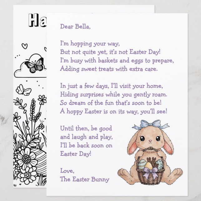Personalized Letter & from the Easter Bunny (Devant / Derrière)