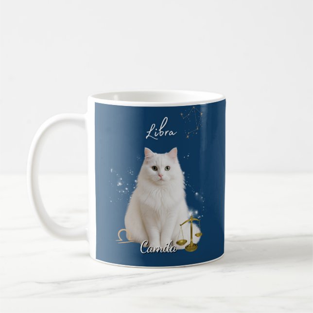 Personalized Libra Cat Mug with Name (Gauche)